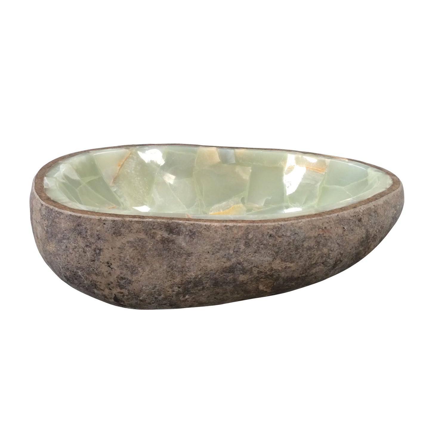 Nevis Onyx Stone Vessel Basin Sink with Green Mosaic Interior