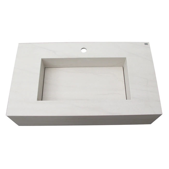 Precious 32-3/4" Wall-Hung Porcelain Tile Sink Hidden Drain 1-Hole Faucet in Ivory