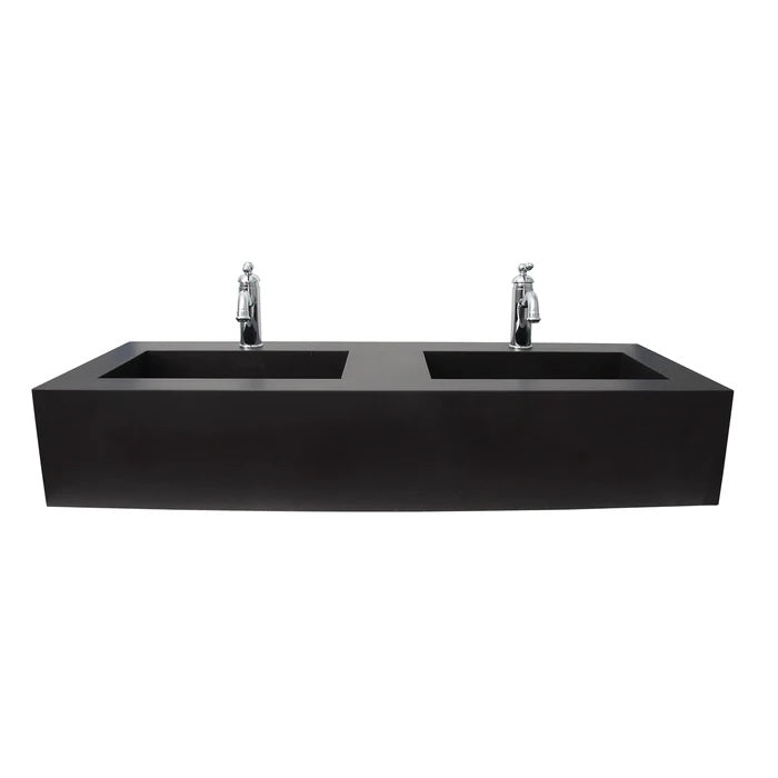 Precious 48-1/2" Wall-Hung Double Bowl Porcelain Tile Sink 1-Hole Faucet in Black