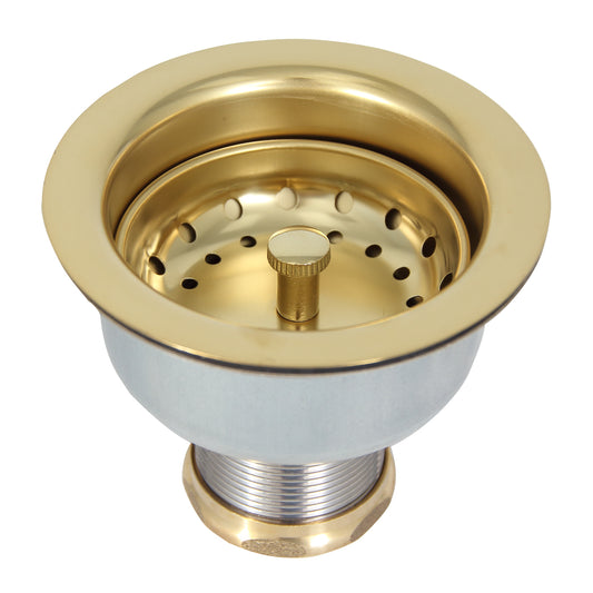 Kitchen Sink Strainer for 3-1/2" Drain with 3-1/2" Shank Polished Brass