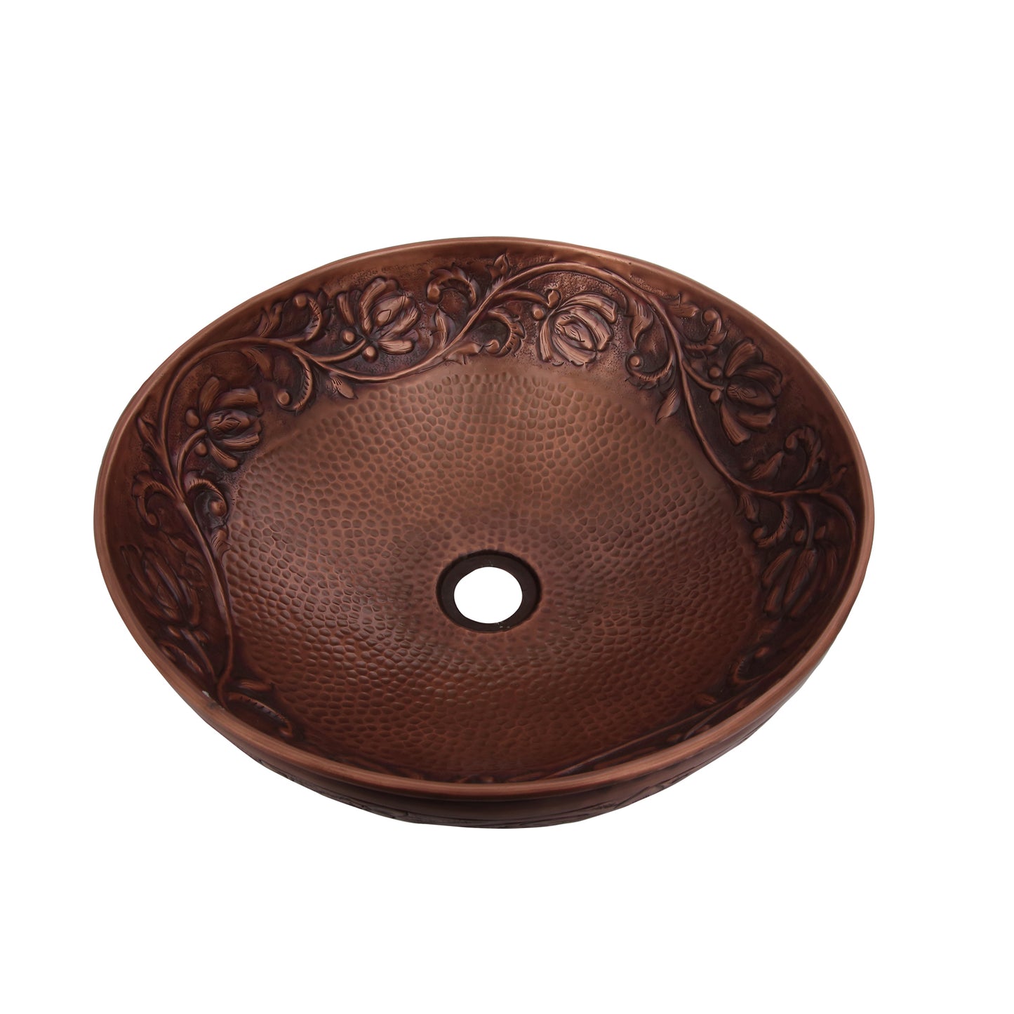 Arandas 16" Round Copper Vessel Sink with Embossed Interior & Exterior