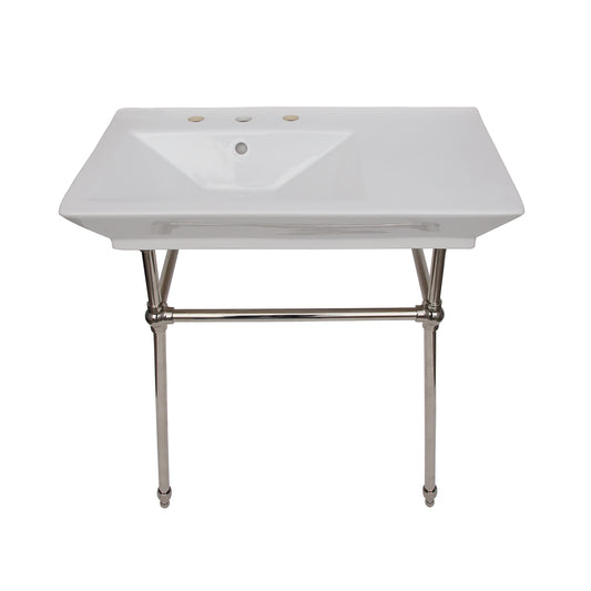 Opulence Rectangle Console Sink Widespread 31-1/2" White White with Polished Nickel Legs