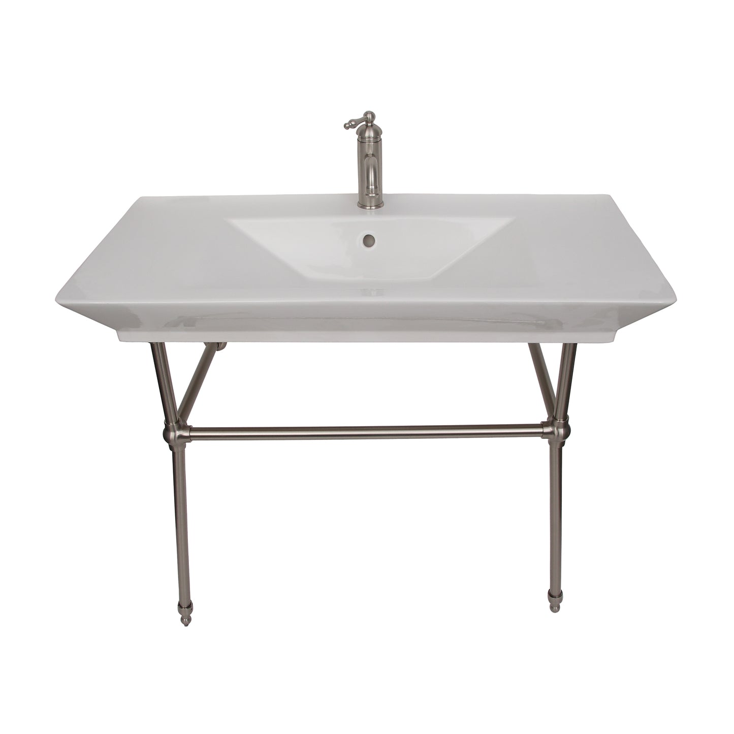 Opulence Rectangle Console Sink 1-Hole 39-1/2" White with Burshed Nickel Legs