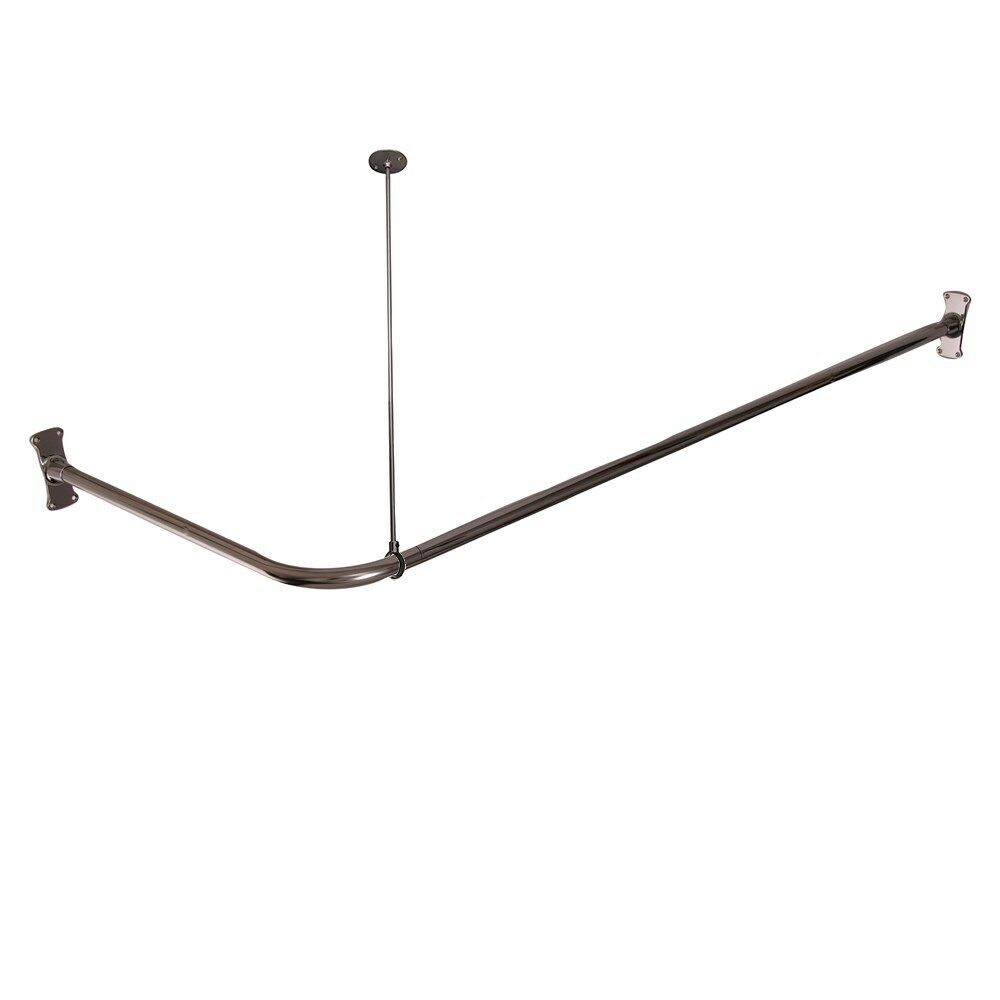 Corner L-Shape Tub Shower Rod 60" x 26" in Brushed Nickel w/ 36" Ceiling Support