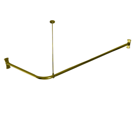 Corner L-Shape Tub Shower Rod 66" x 48" in Polished Brass w/ 36" Ceiling Support