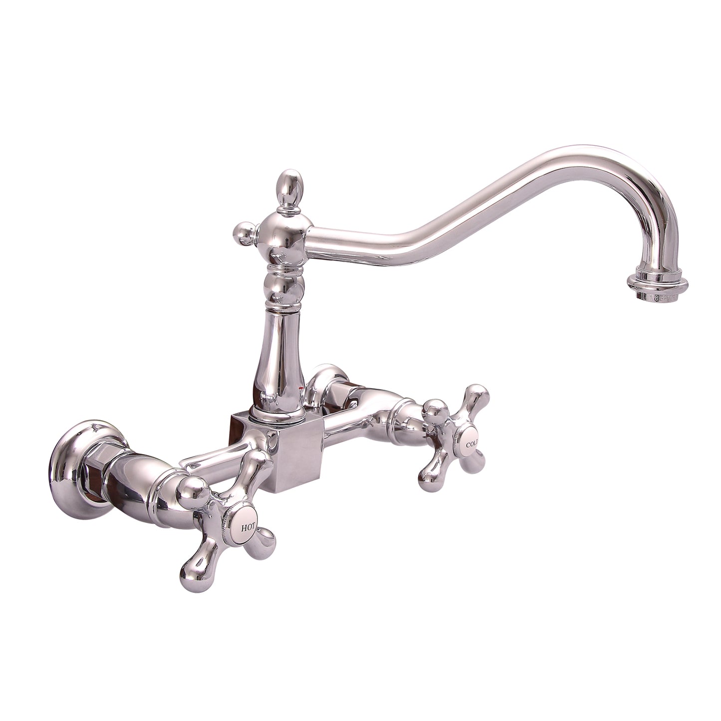 Kate Gooseneck Spout Faucet, Cross Handles, Ceramic Disc, Chrome