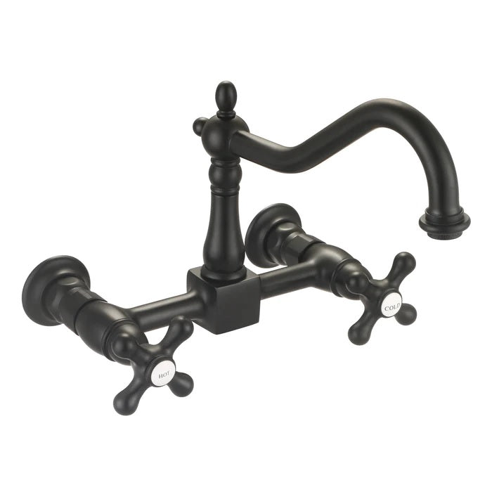 Kate Gooseneck Spout Faucet, Cross Handles, Ceramic Disc, Matte Black