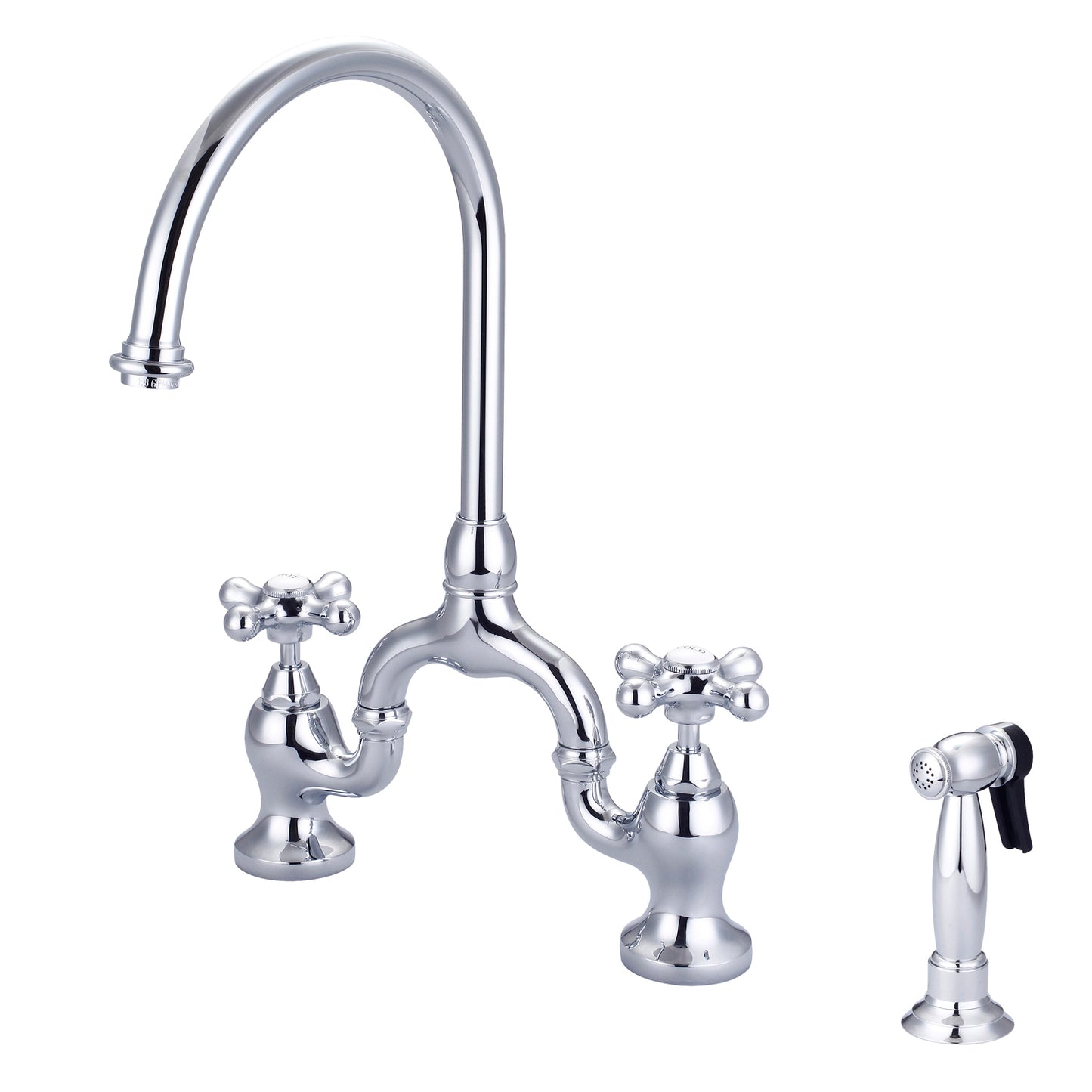Banner Kitchen Bridge Faucet, Sidesprayer & Metal Cross Handles, Chrome