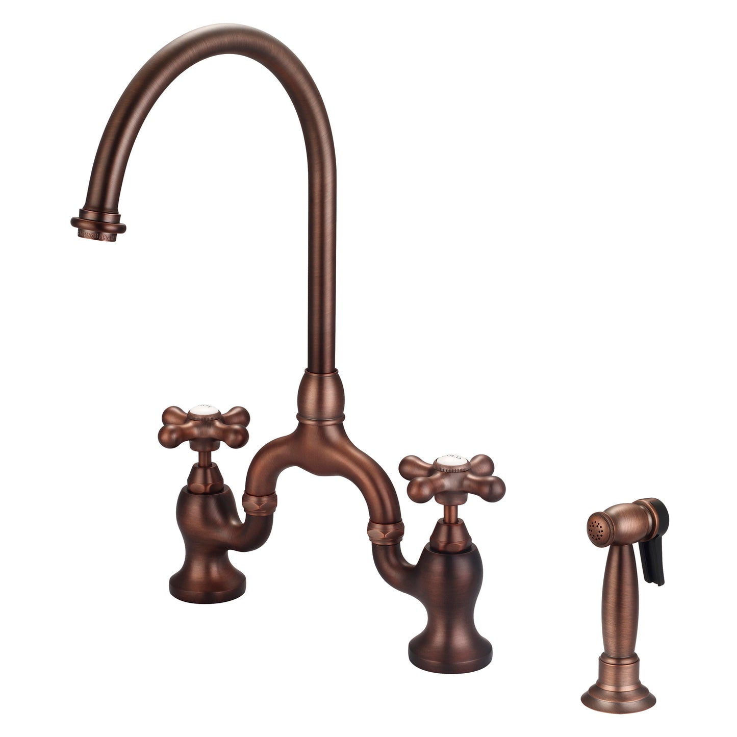 Banner Kitchen Bridge Faucet, Sidesprayer & Metal Button Cross Handles, Oil Rubbed Bronze