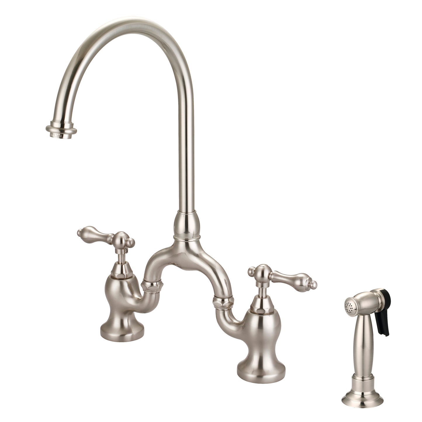 Banner Kitchen Bridge Faucet, Sidesprayer & Metal Lever Handles, Brushed Nickel