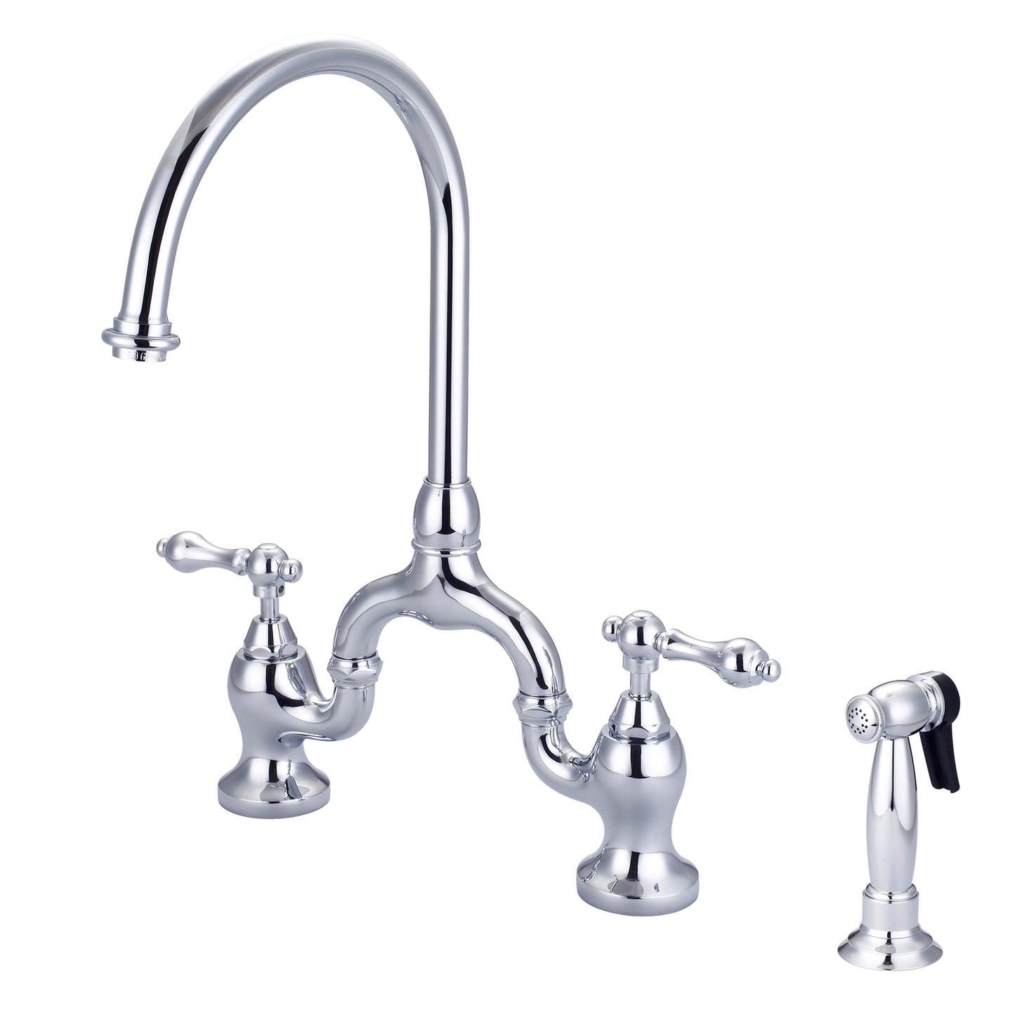 Banner Kitchen Bridge Faucet, Sidesprayer & Metal Lever Handles, Chrome