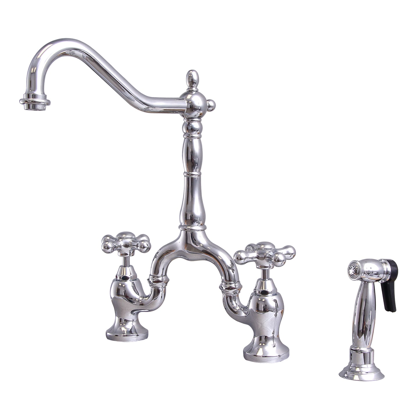 Carlton Kitchen Bridge Faucet with Sidesprayer & Cross Handles Chrome