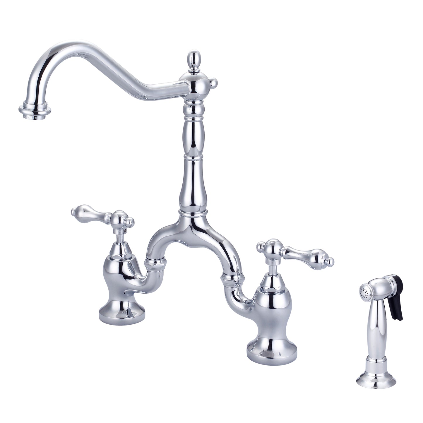 Carlton Kitchen Bridge Faucet, Sidesprayer & Metal Lever Handles, Chrome