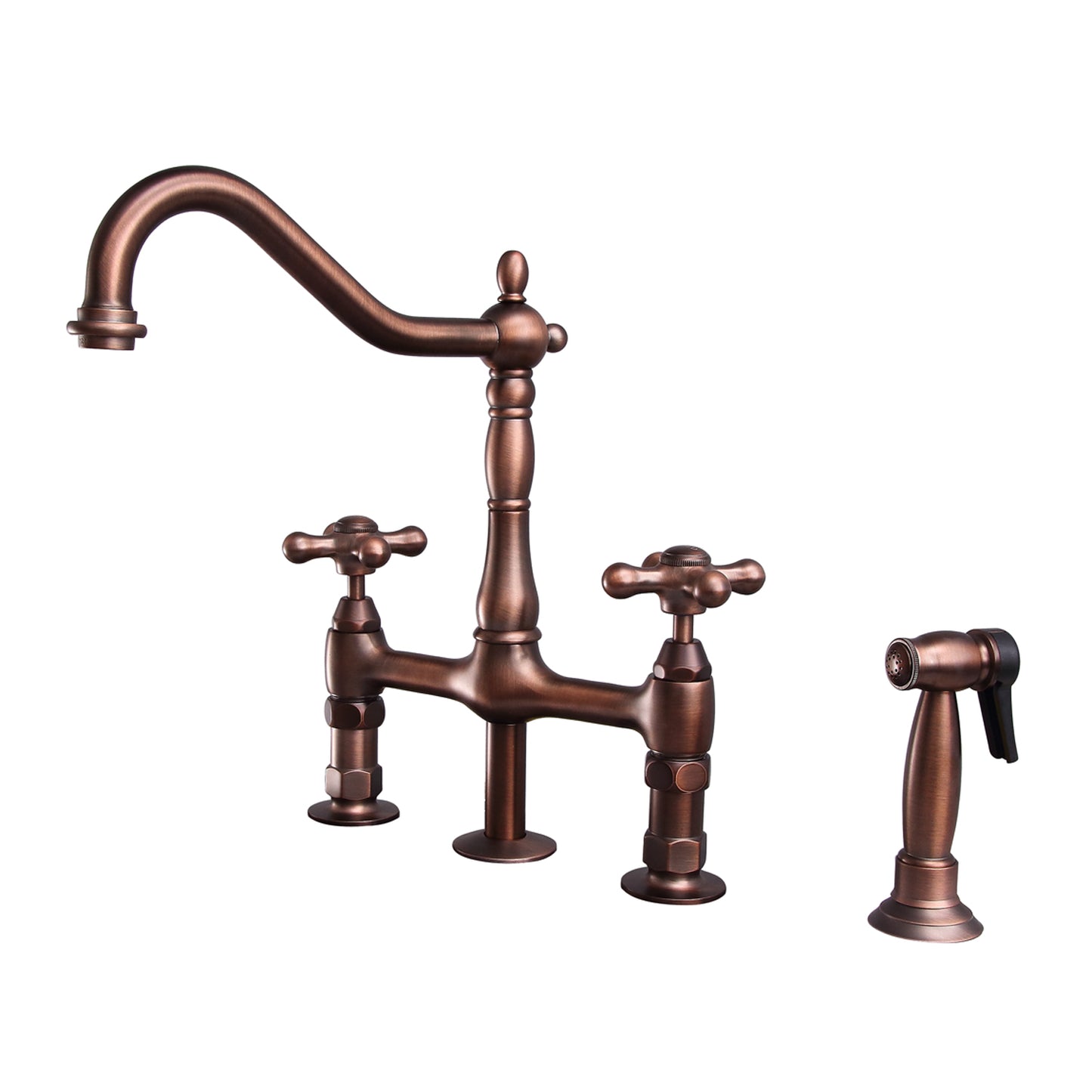 Emral Kitchen Bridge Faucet with Sidesprayer & Cross Handles Oil Rubbed Bronze