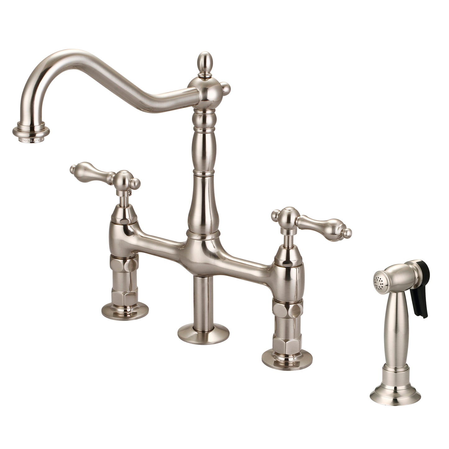 Emral Kitchen Bridge Faucet, Sidesprayer & Metal Lever Handles, Brushed Nickel