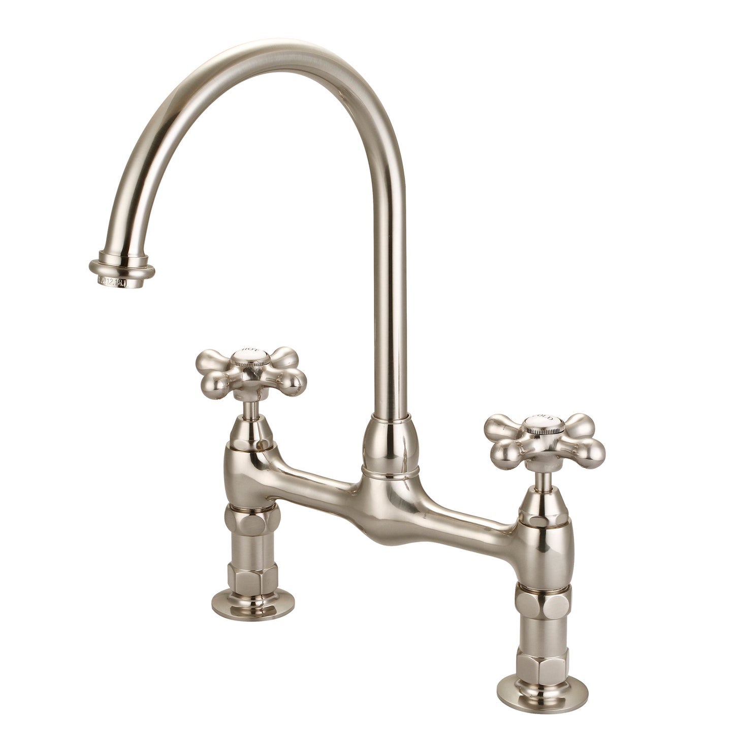 Harding Kitchen Bridge Faucet, Metal Cross Handles, Brushed Nickel