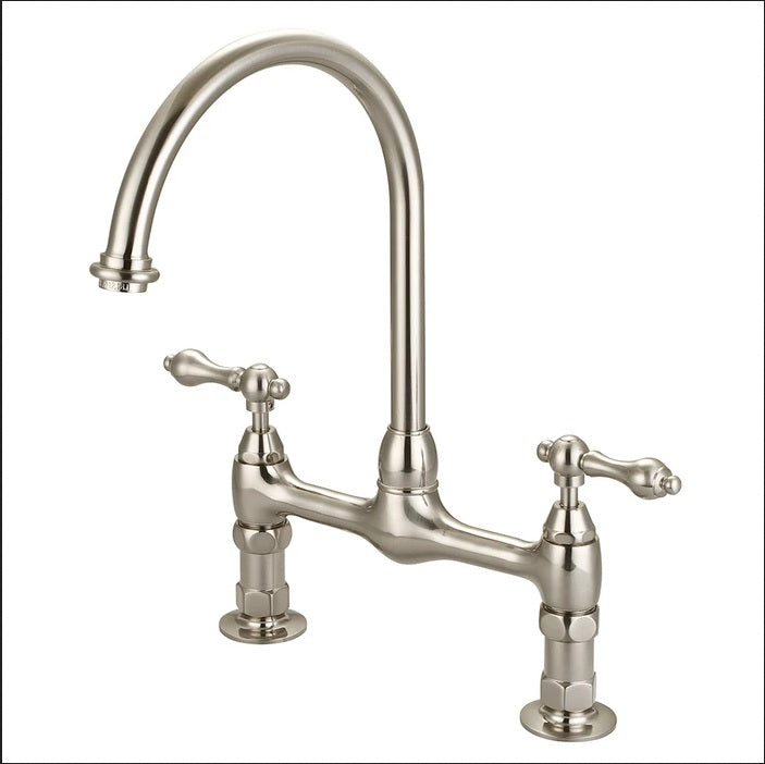 Harding Kitchen Bridge Faucet, Metal Lever Handles, Brushed Nickel
