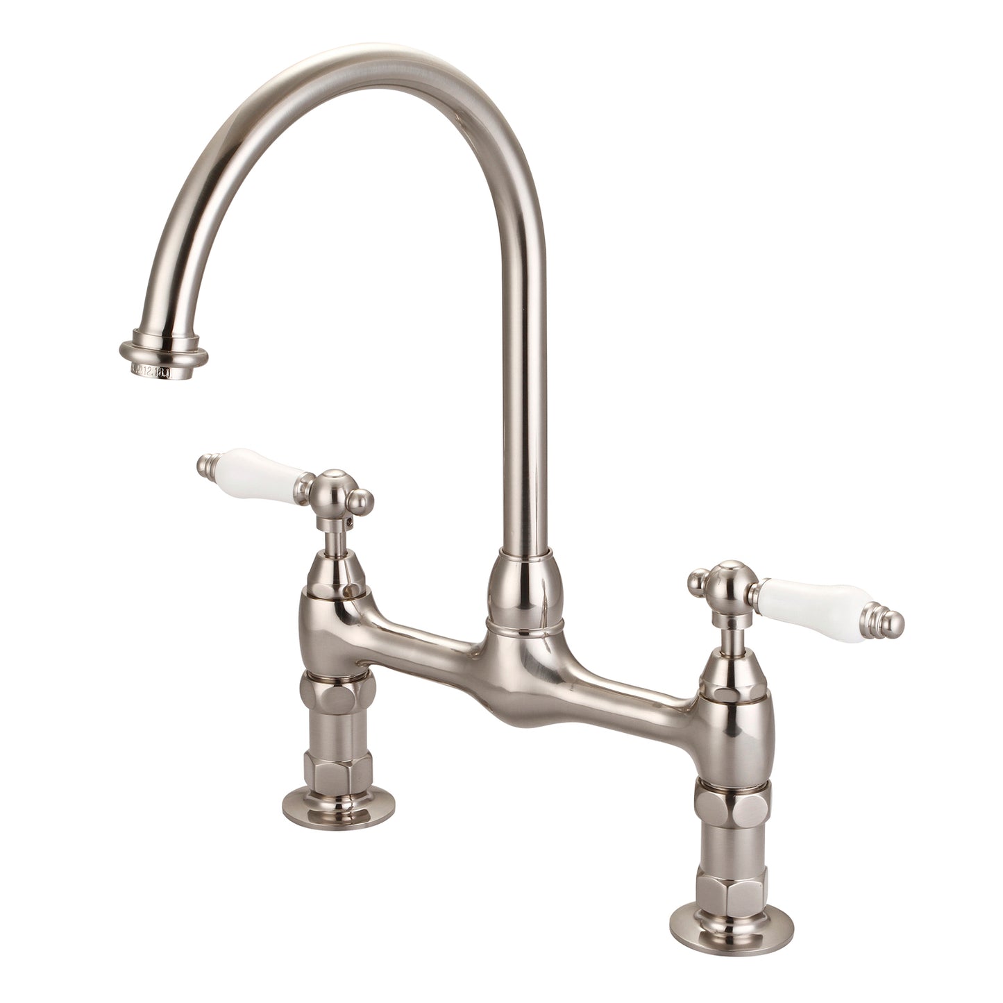 Harding Kitchen Bridge Faucet, Porcelain Lever Handles, Brushed Nickel
