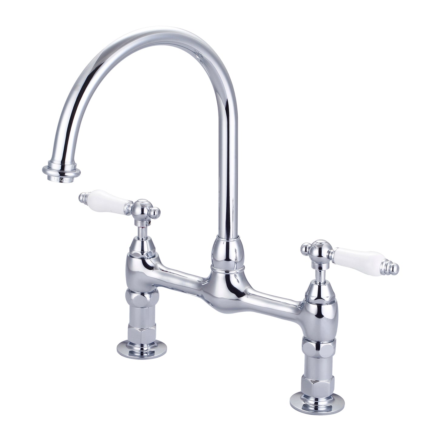 Harding Kitchen Bridge Faucet, Porcelain Lever Handles, Chrome
