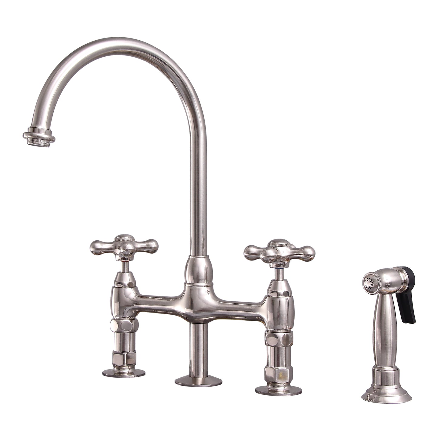Harding Kitchen Bridge Faucet Sidesprayer & Cross Handles Brushed Nickel