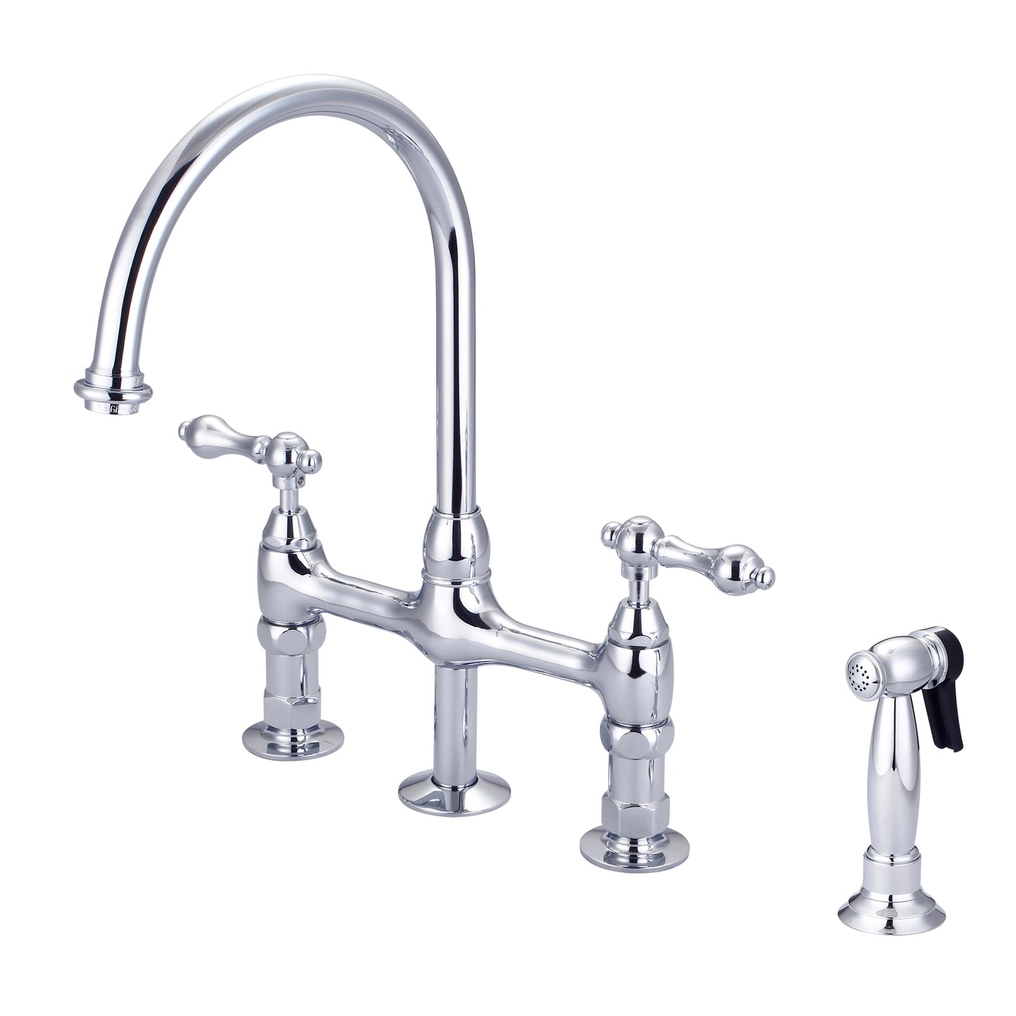 Harding Kitchen Bridge Faucet, Sidesprayer & Metal Lever Handles, Chrome