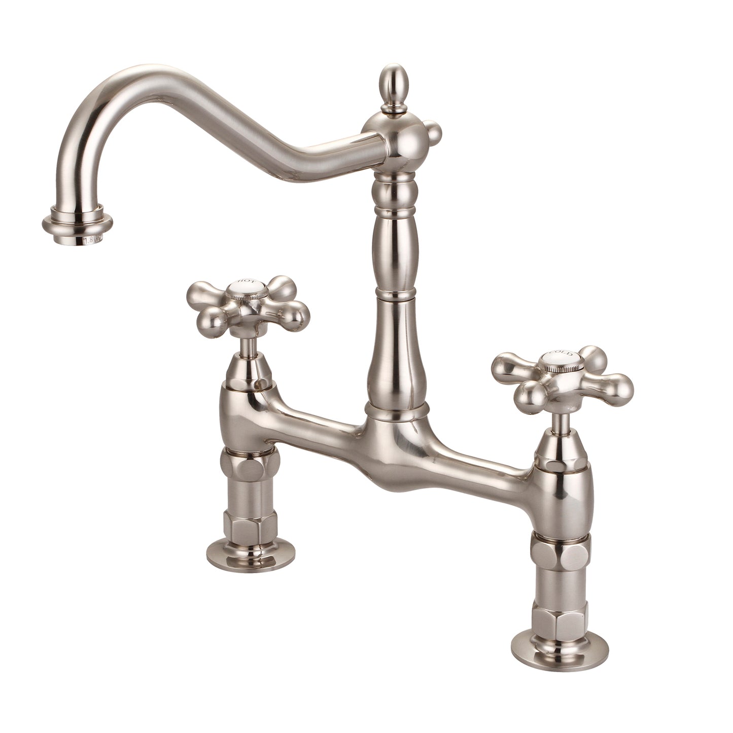 Guthrie Kitchen Bridge Faucet, Metal Cross Handles, Brushed Nickel