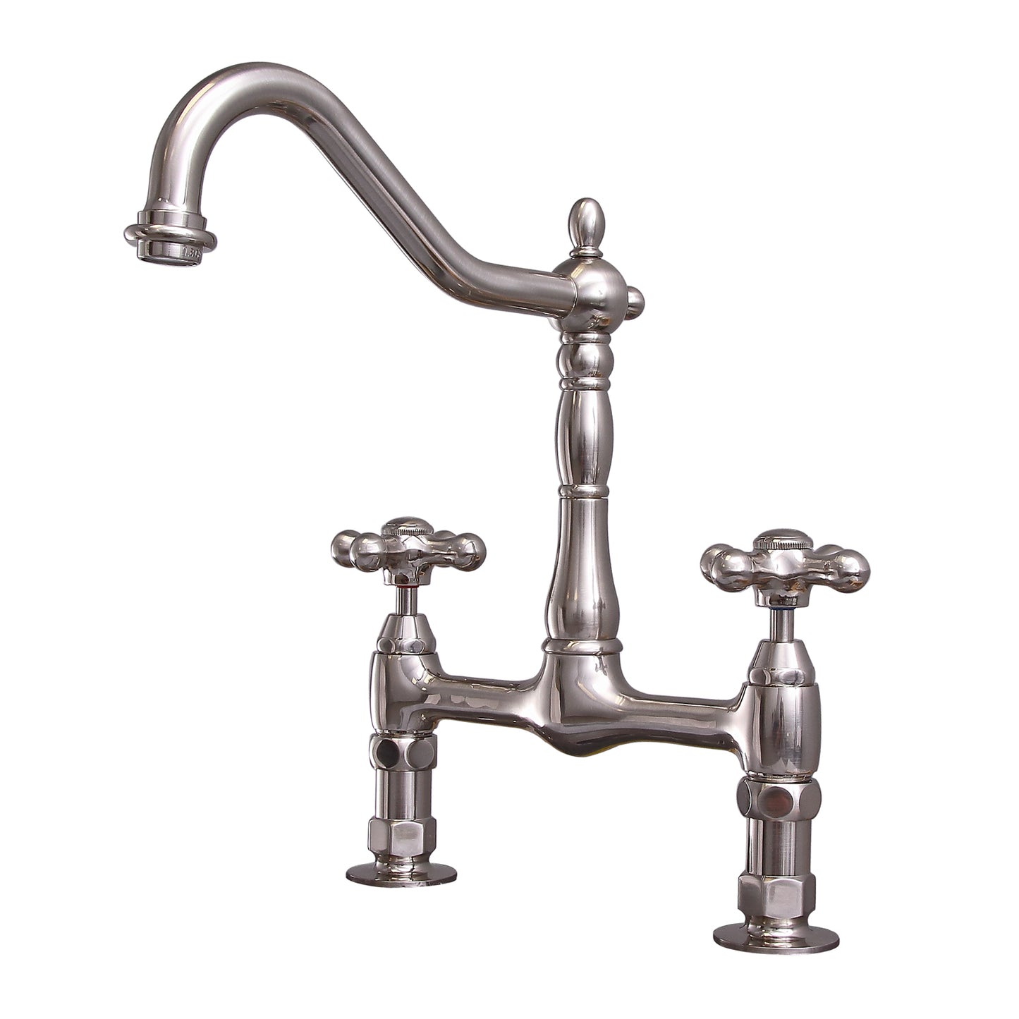 Guthrie Kitchen Bridge Faucet Cross Handles Brushed Nickel