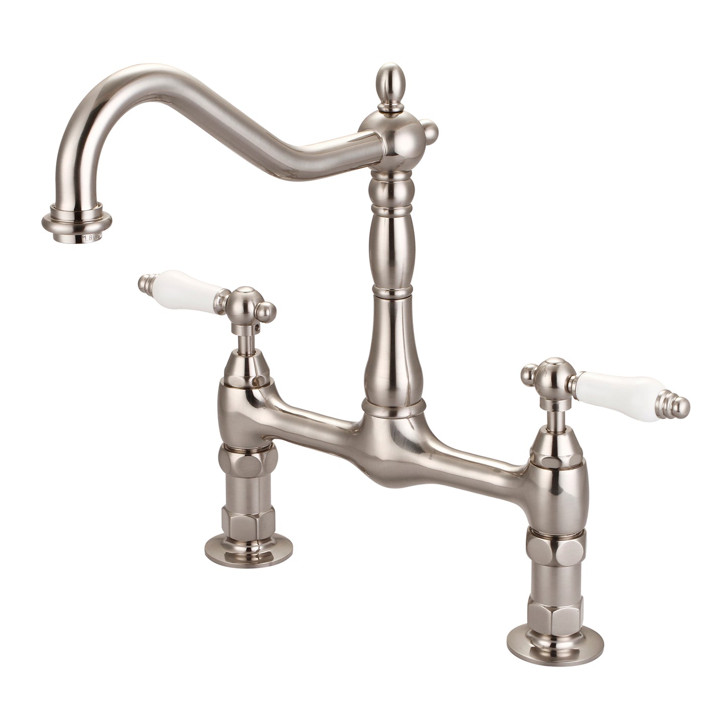 Guthrie Kitchen Bridge Faucet, Porcelain Lever Handles,Brushed Nickel
