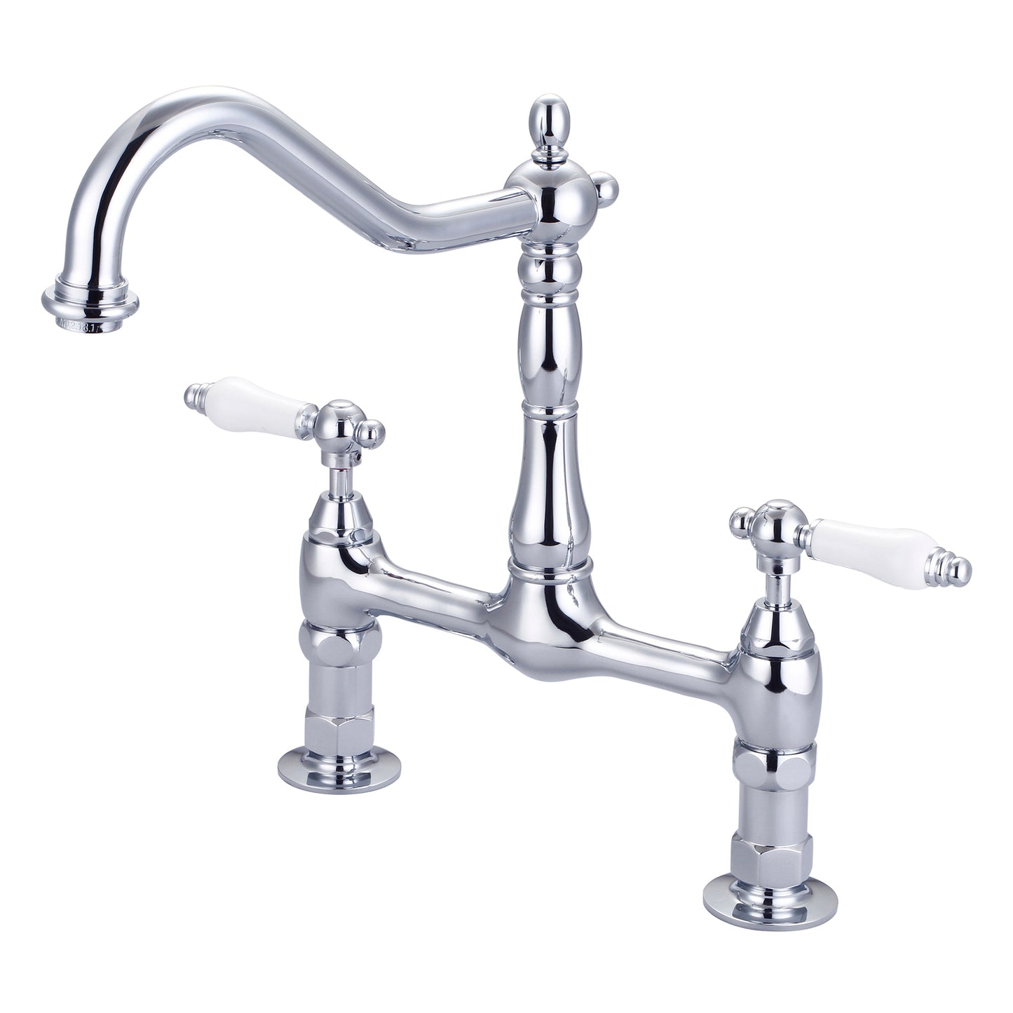 Guthrie Kitchen Bridge Faucet, Porcelain Lever Handles, Chrome
