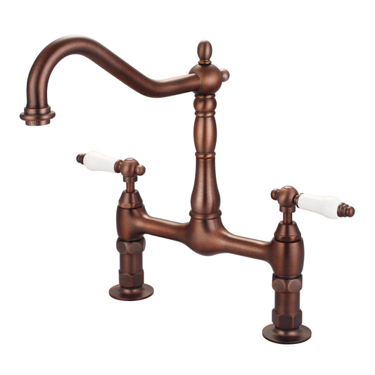 Guthrie Kitchen Bridge Faucet, Porcelain Lever Handles, Oil Rubbed Bronze