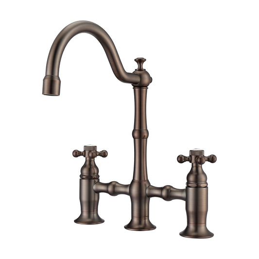 Dorsett Bridge Style Oil Rubbed Bronze Bathroom Faucet - Cross Handles