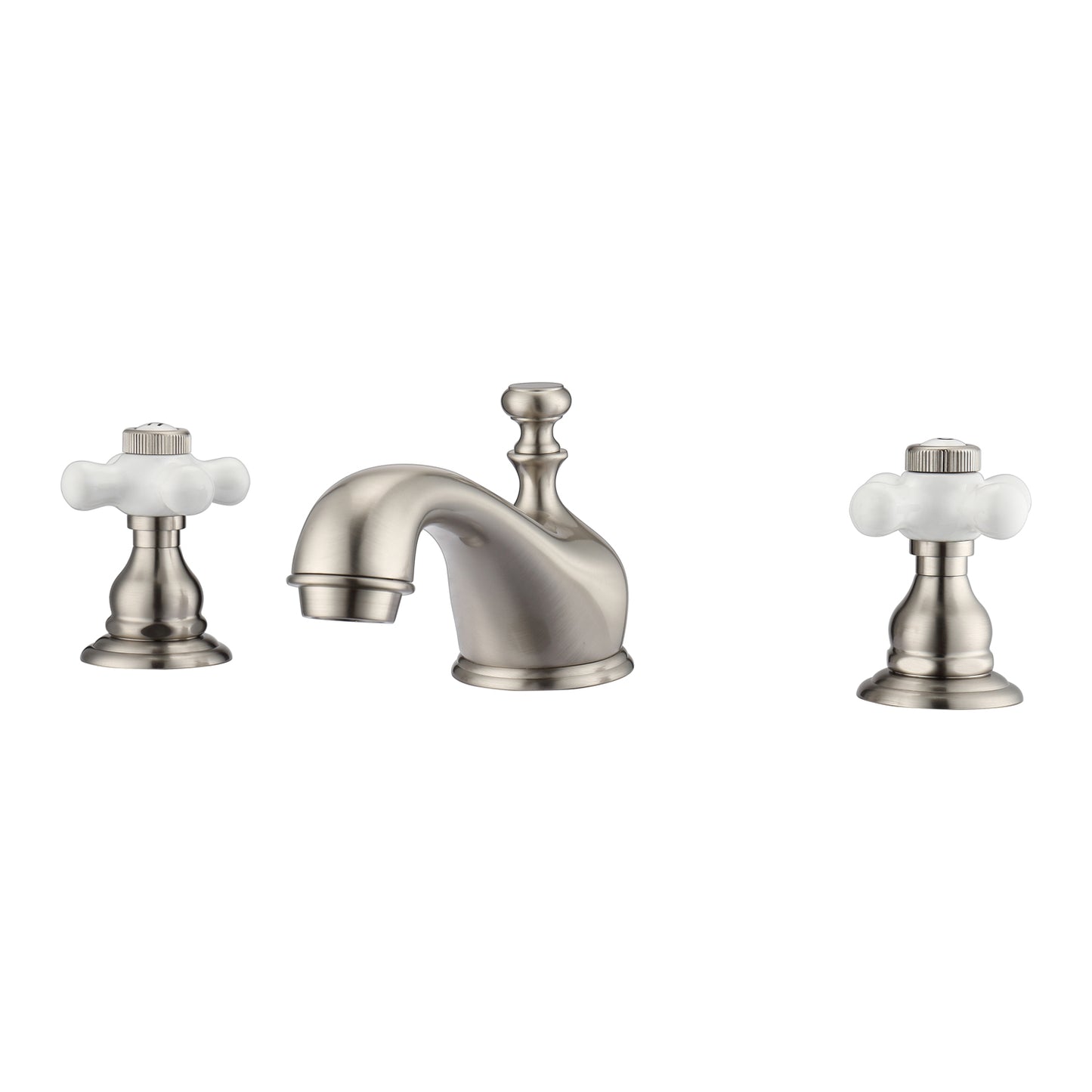 Marsala 8" Widespread Brushed Nickel Bathroom Faucet with Porcelain Cross Handles