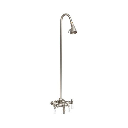 Tub Diverter Faucet Old Style Spigot in Brushed Nickel with Riser and Shower Head