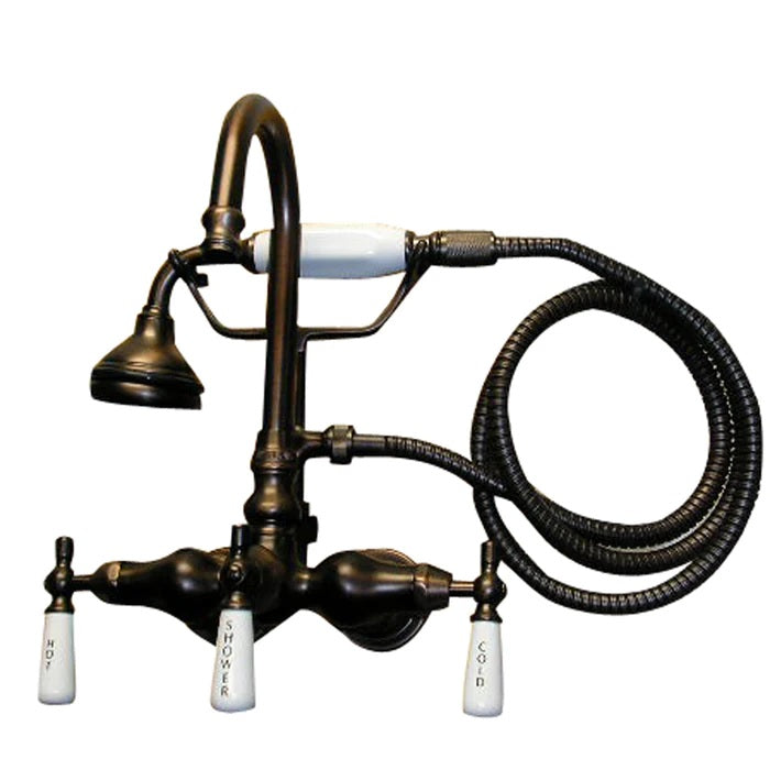 Clawfoot Tub Gooseneck Faucet with Hand Shower & Porcelain Lever Handles in Oil Rubbed Bronze