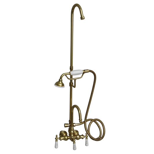 Clawfoot Tub Gooseneck Faucet Kit with Lever Handles, Hand Shower, & Riser Polished Brass