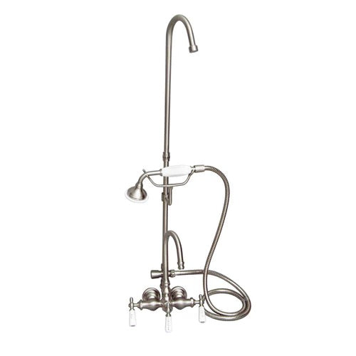 Clawfoot Tub Gooseneck Faucet Kit with Lever Handles, Hand Shower, & Riser Brushed Nickel