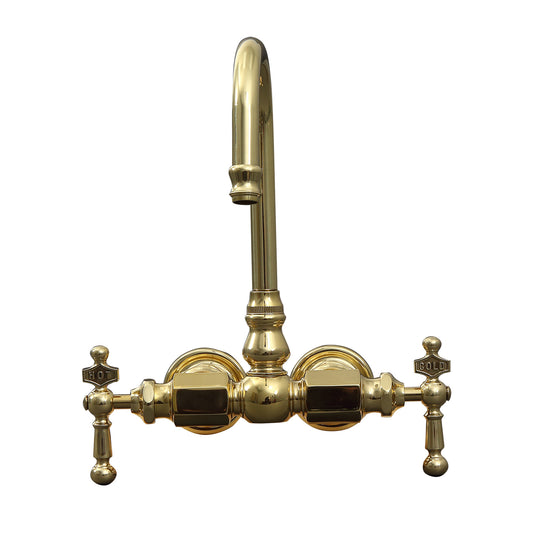 Tub Wall Gooseneck Faucet with Two Lever Handles Polished Brass