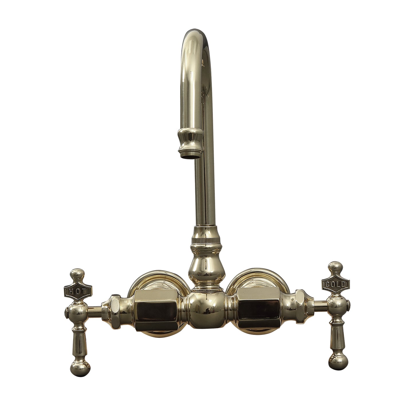 Tub Wall Gooseneck Faucet with Two Lever Handles Polished Nickel