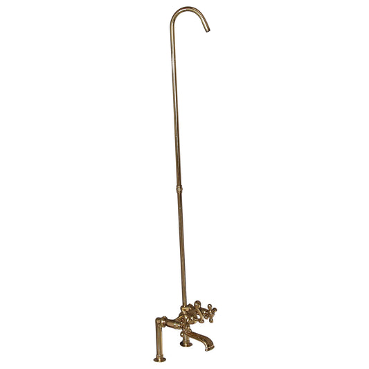 Tub Rim Mount Diverter Faucet with Cross Handles & 62" Riser in Polished Brass