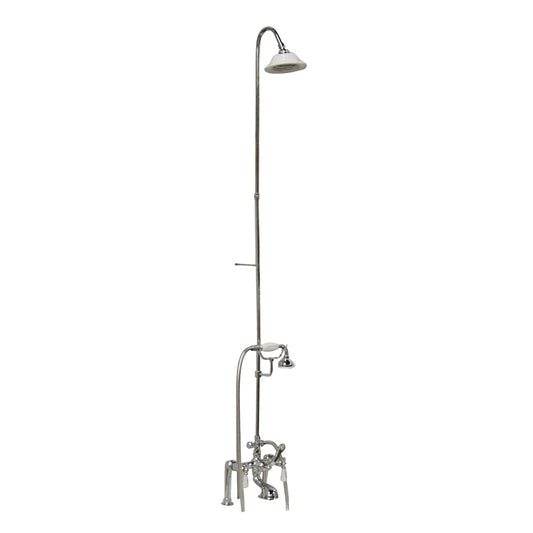 Three-Handle Tub Diverter Faucet with Riser, Shower Head, Lever Handles in Chrome