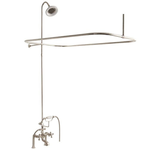 Wide Spout Tub Diverter Faucet with Riser, Shower Head, Cross Handles in Polished Nickel