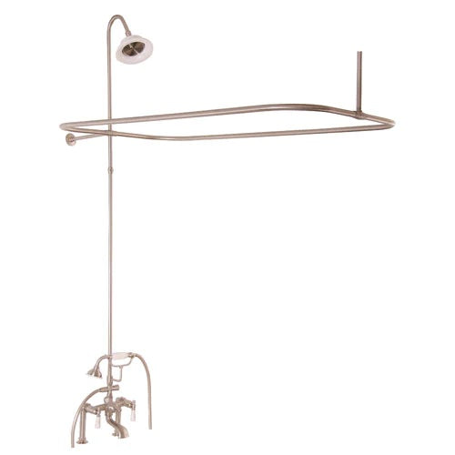 Wide Spout Tub Diverter Faucet with Riser, Shower Head, Lever Handles in Brushed Nickel
