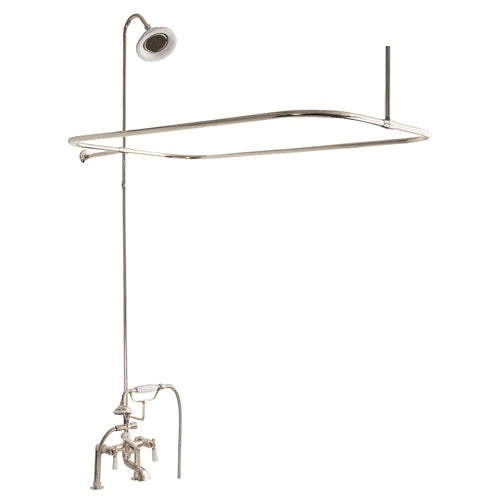 Wide Spout Tub Diverter Faucet with Riser, Shower Head, Lever Handles in Polished Nickel