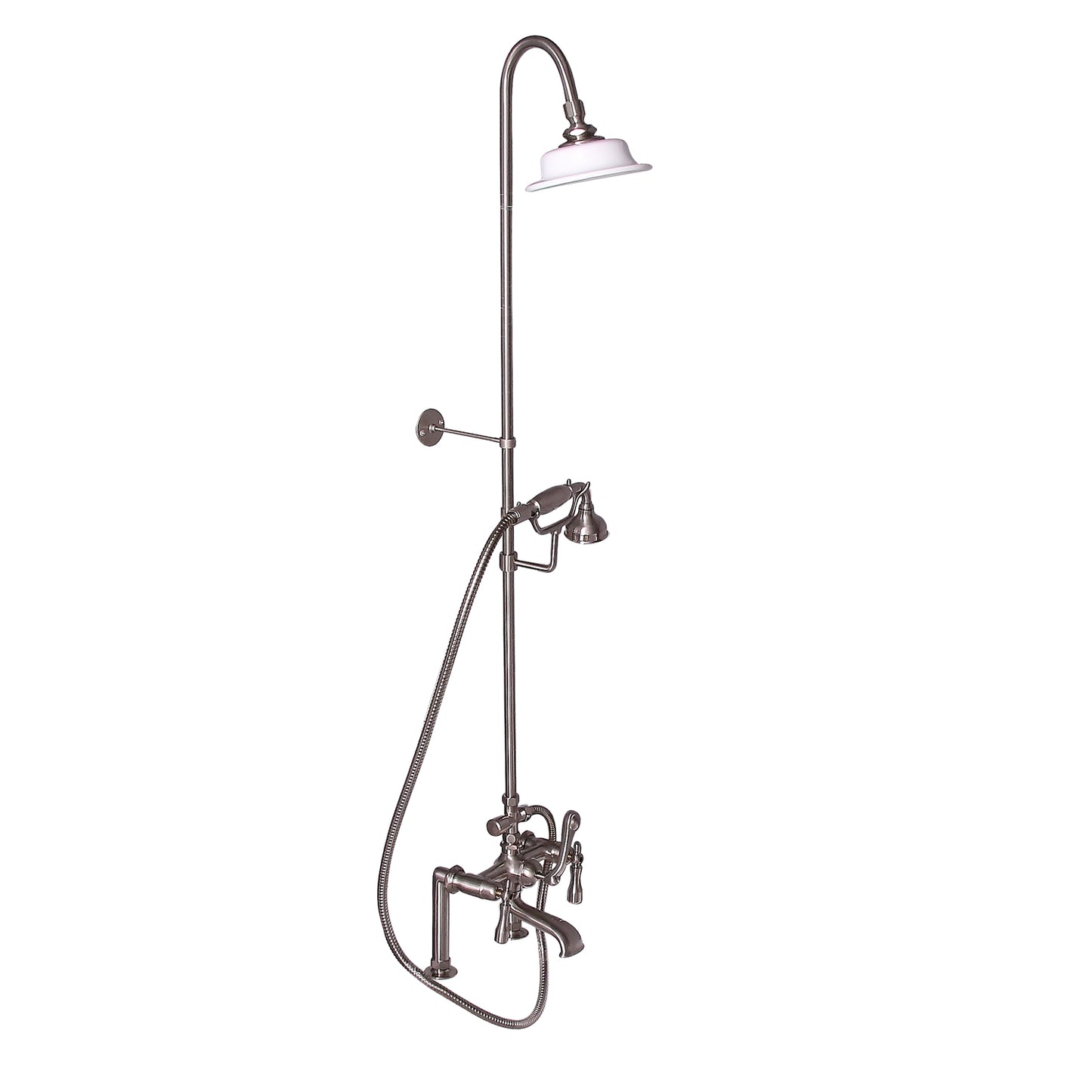 Tub Faucet Kit with 62" Riser, Shower Head, Hand Shower, Lever Handles in Brushed Nickel