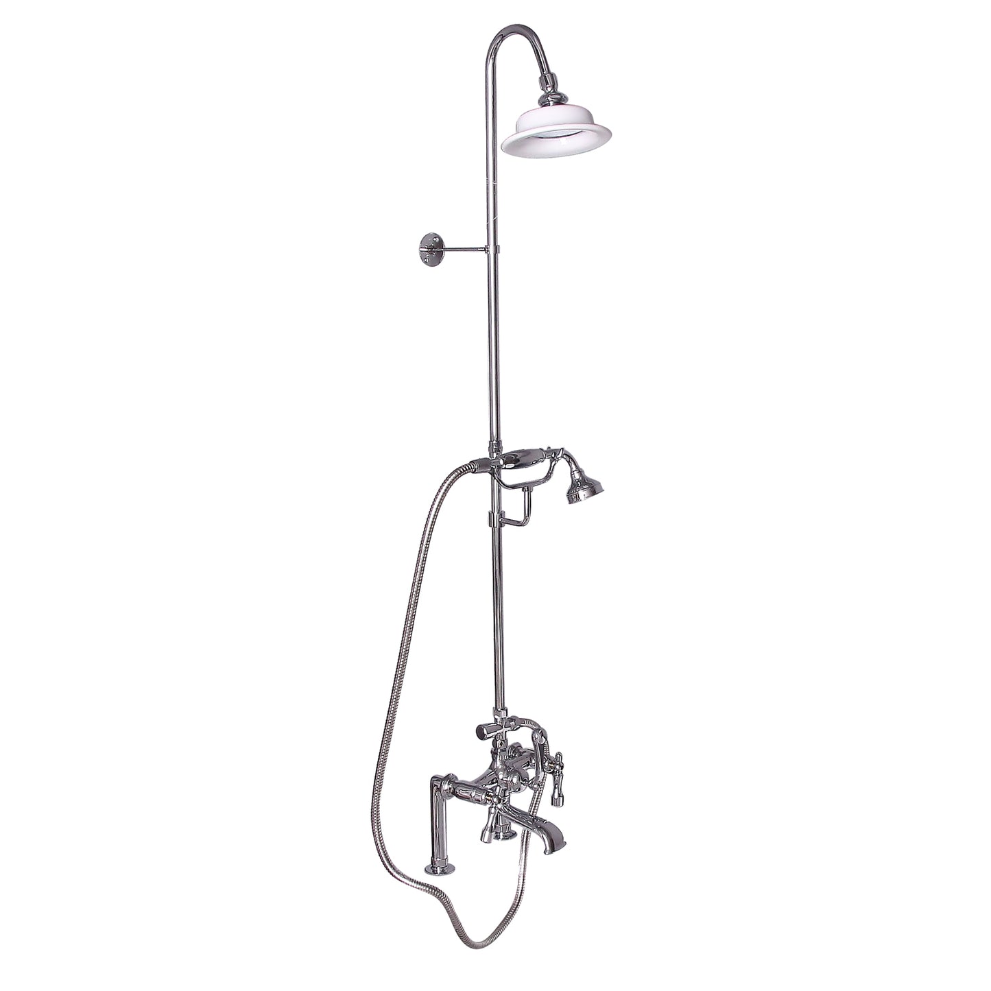 Tub Faucet Kit with 62" Riser, Shower Head, Hand Shower, Finial Handles in Chrome