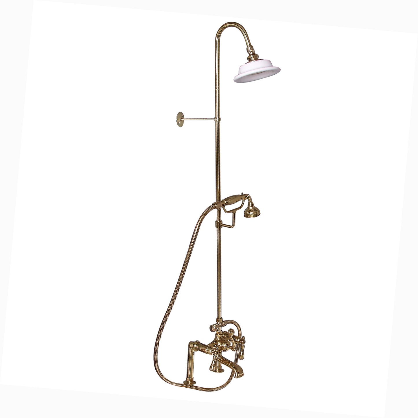 Tub Faucet Kit with 62" Riser, Shower Head, Hand Shower, Lever Handles in Polished Brass