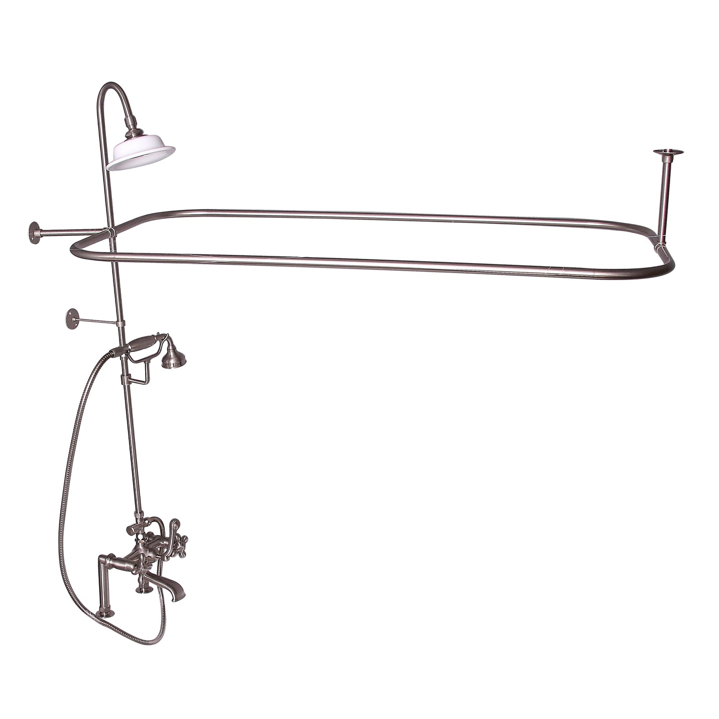 Complete Faucet & Shower Kit for Freestanding Tub 48" x 24" Rod, Cross Handle, Brushed Nickel