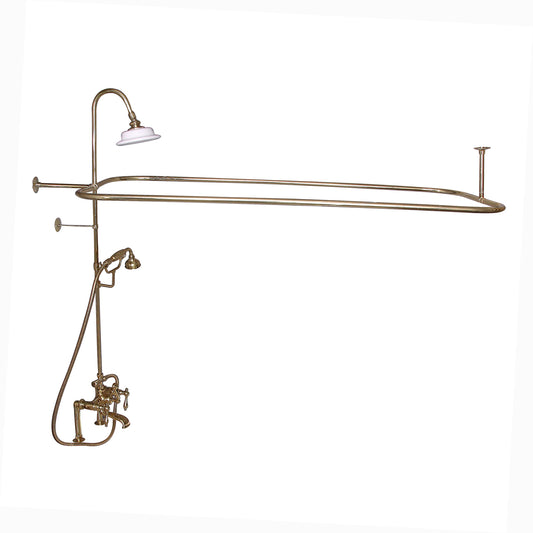 Complete Faucet & Shower Kit for Freestanding Tub 48" x 24" Rod, Finial Lever Handle, Polished Brass
