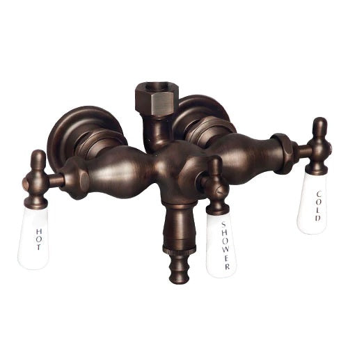 Three-Handle Clawfoot Tub Diverter Faucet in Oil Rubbed Bronze & Porcelain Lever Handles