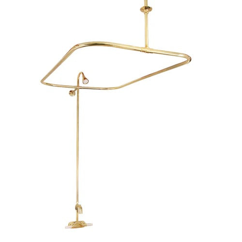 Tub Wall Mount Faucet with 48" x 24" Curtain Rod & Shower Head in Polished Brass